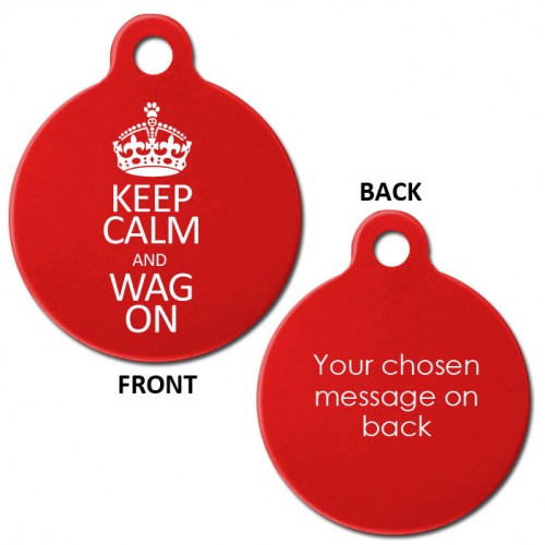 Red Keep Calm and Wag On Aluminium 31mm Large Round Pet Dog ID Tag